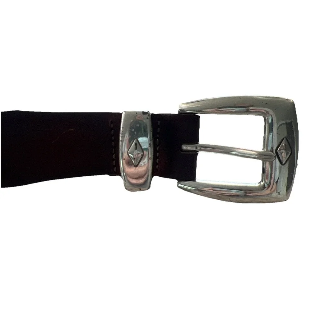 Brighton Brown Men's Belt Leather 44 Western Silver‎ Buckle, Tip, Studs